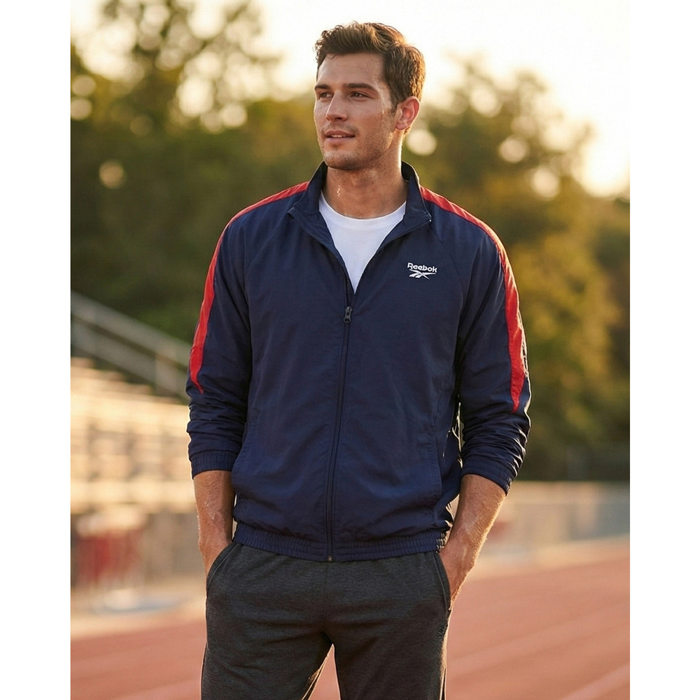 Reebok Classic Mens Size 2XL Blue Windbreaker Track Jacket Athletic Athleisure